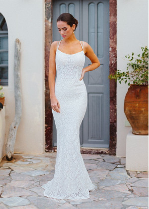 Scoop Neck Double Strap Ivory Lace Wedding Dress